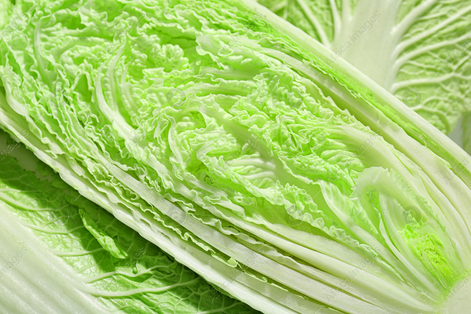 Photo of Fresh ripe Chinese cabbages as background, top view