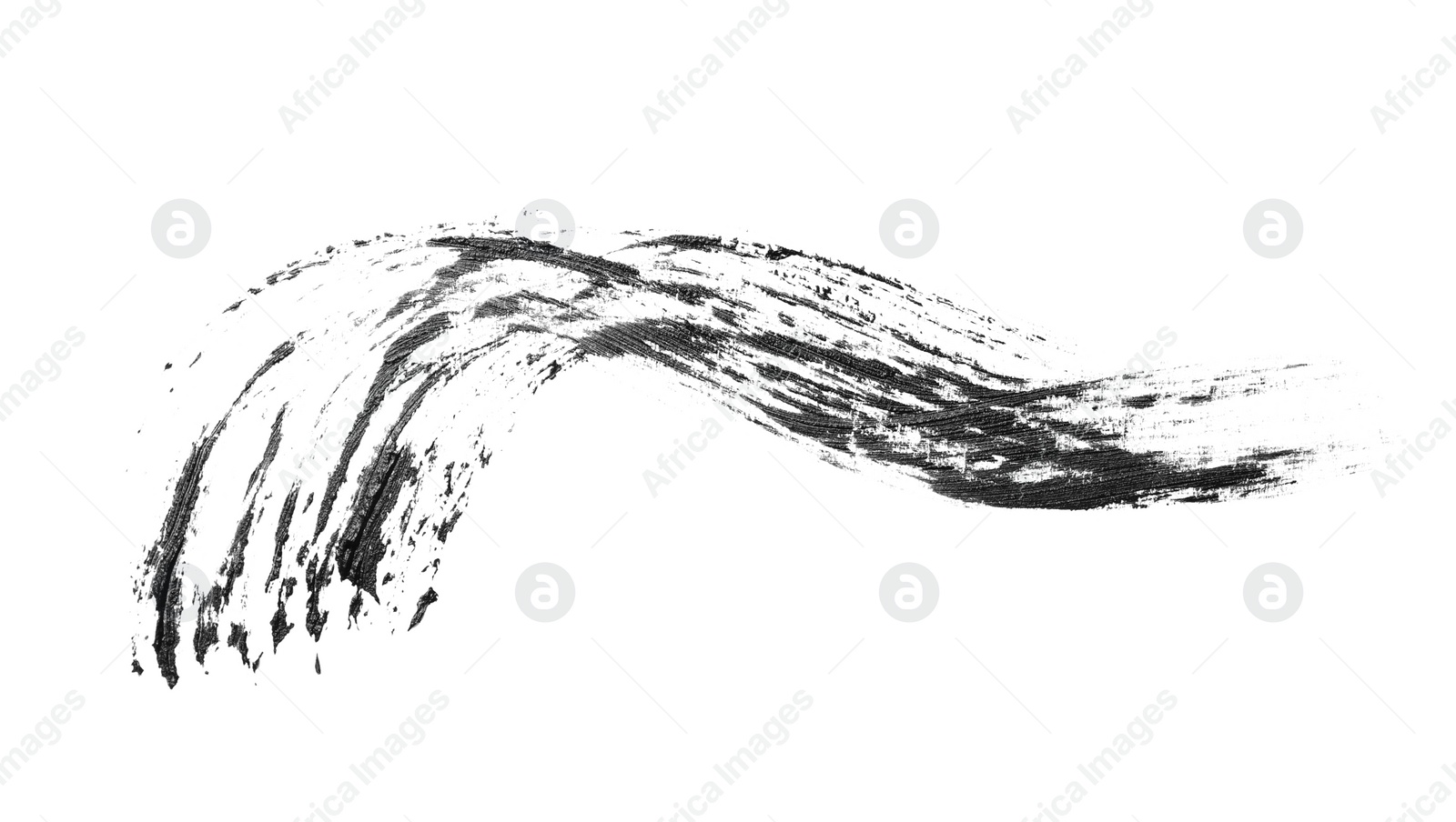 Photo of Smear of black mascara for eyelashes on white background