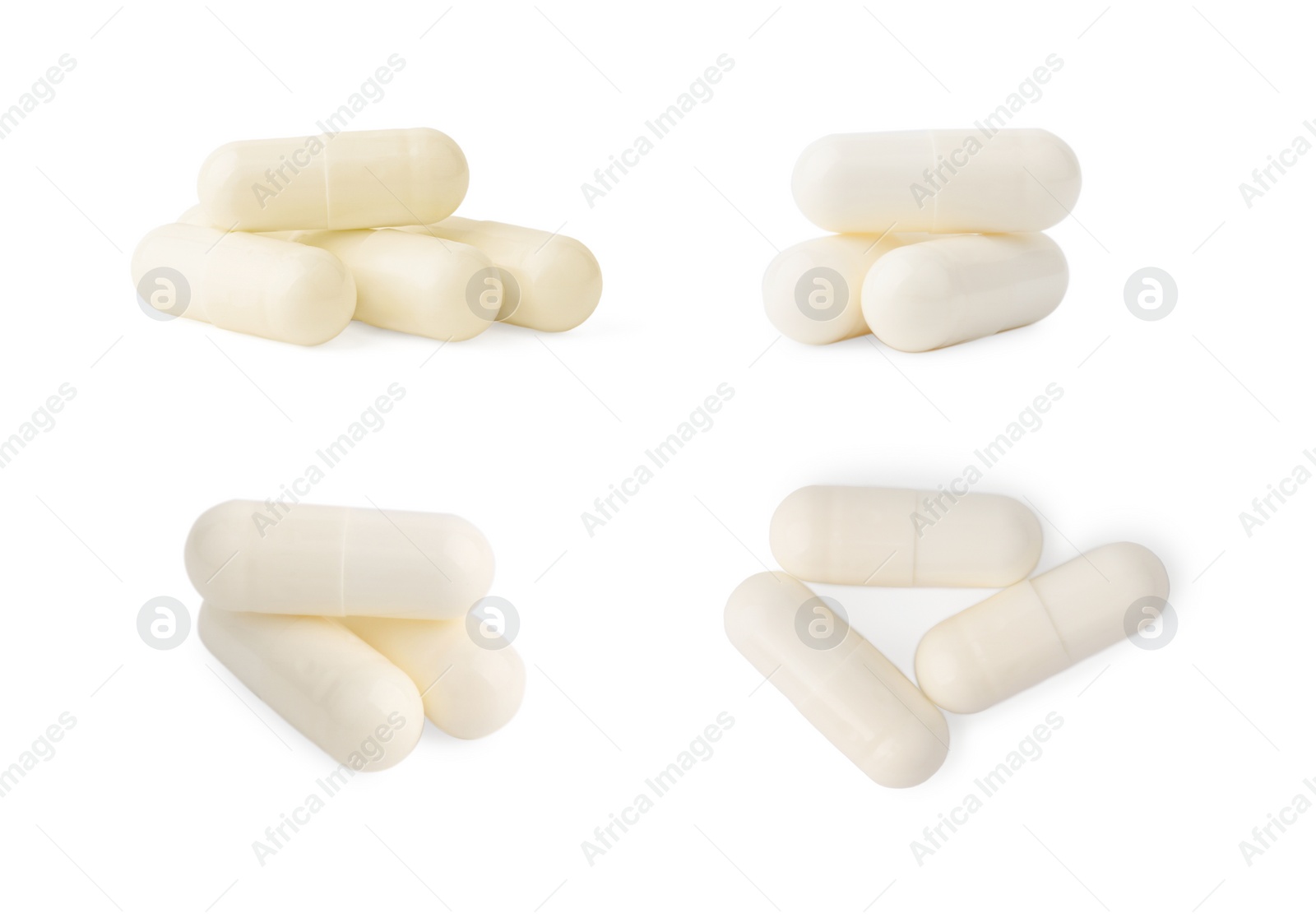 Image of Collage of vitamin pills isolated on white