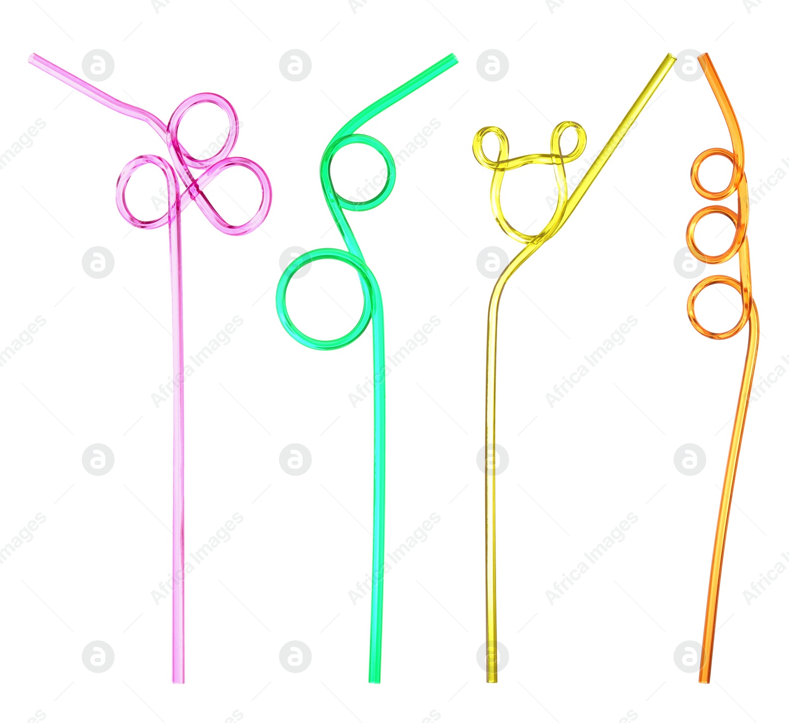 Image of Set with different straws for drinks on white background