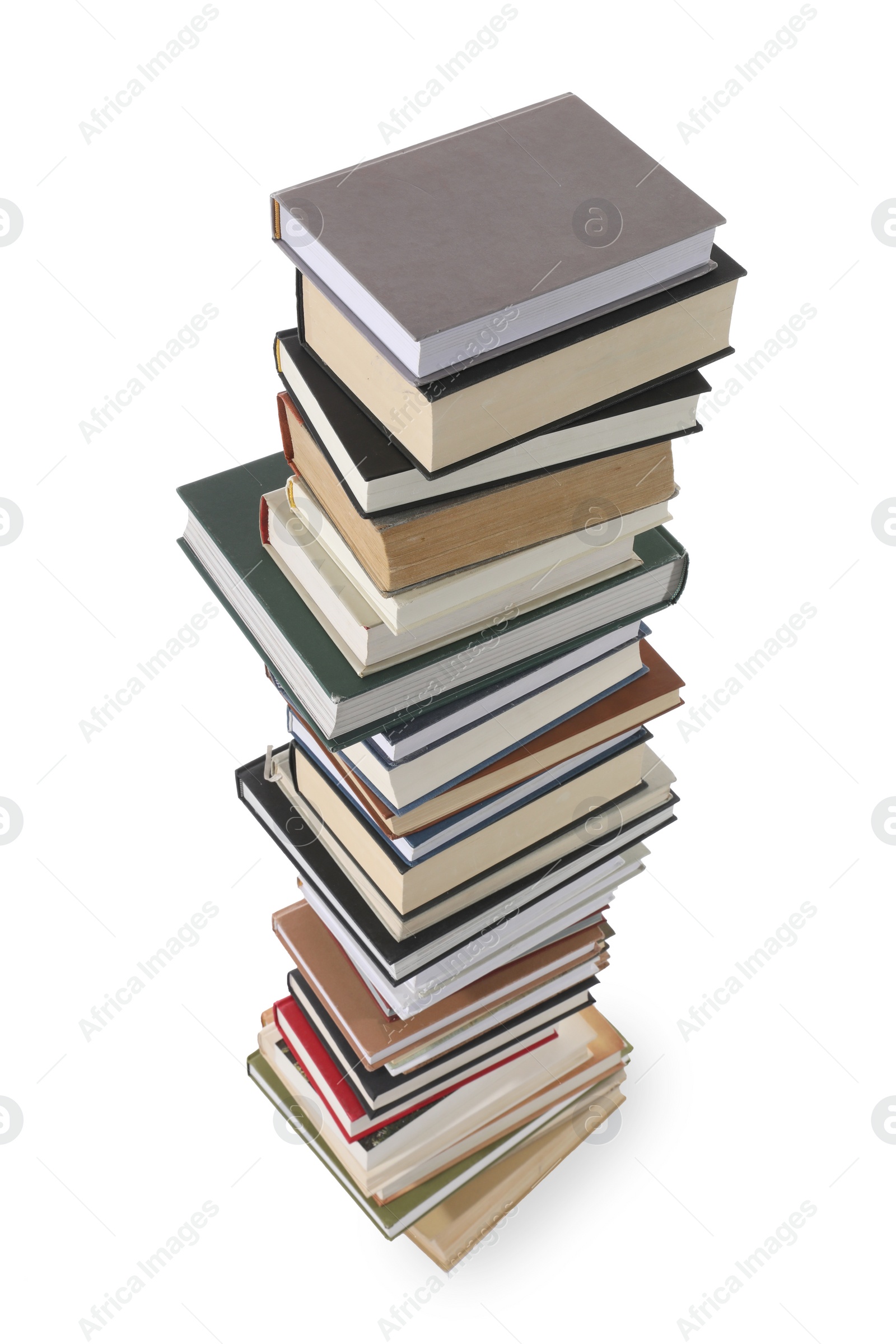 Photo of Stack of many different books isolated on white