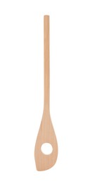 Wooden single hole spatula isolated on white. Kitchen utensil