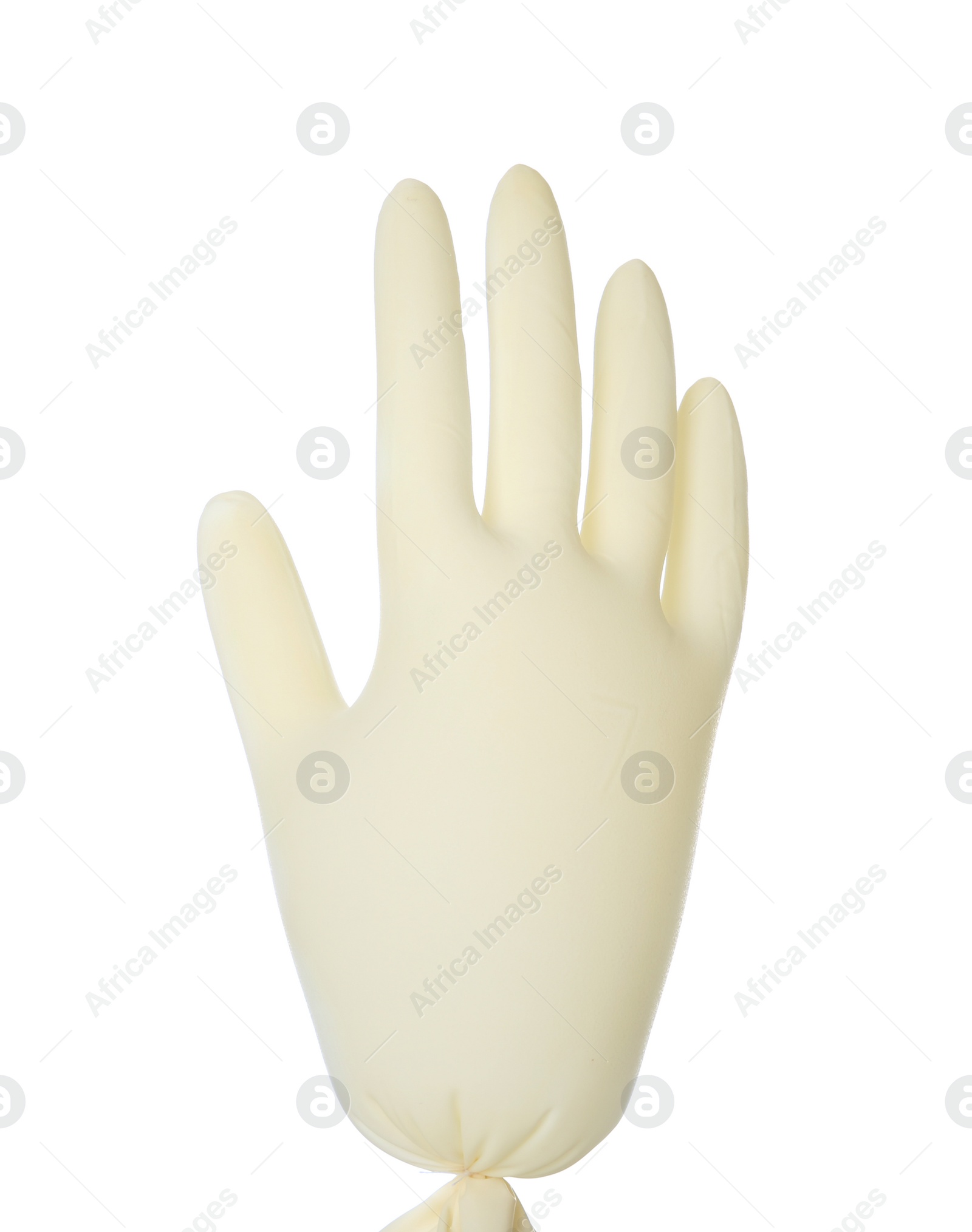 Photo of Inflated sterile medical glove on white background