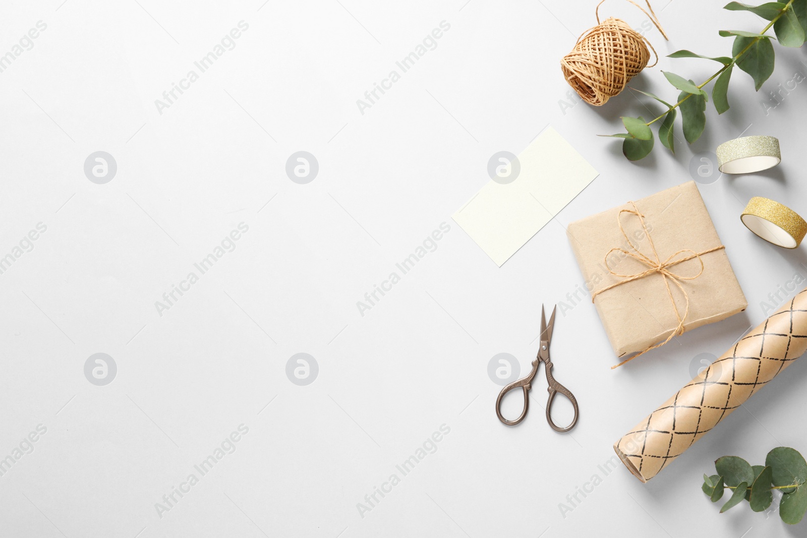 Photo of Flat lay composition with scissors on grey background. Space for text