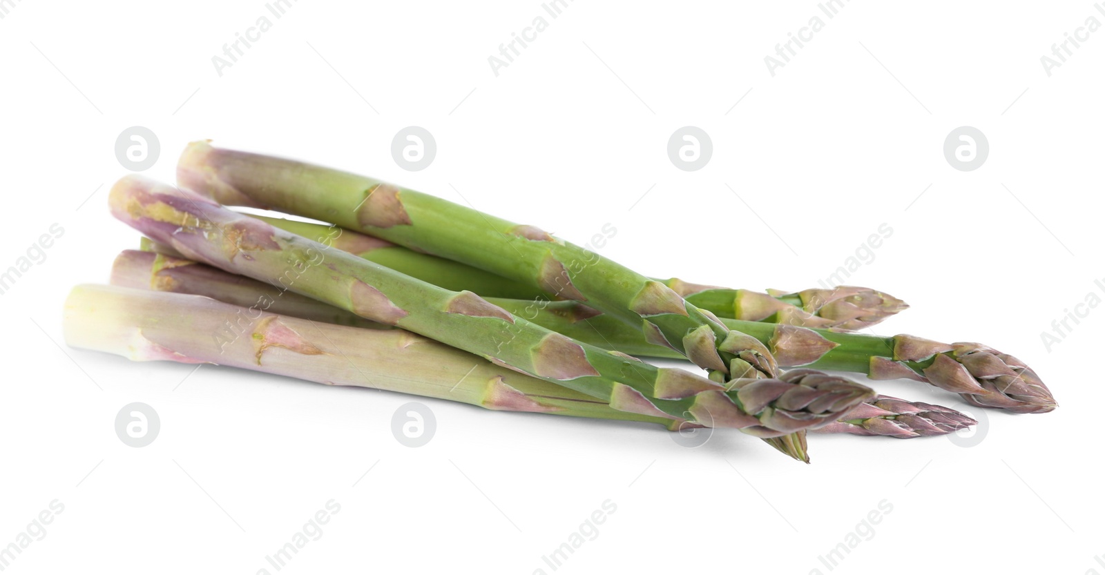 Photo of Fresh raw asparagus isolated on white. Healthy eating