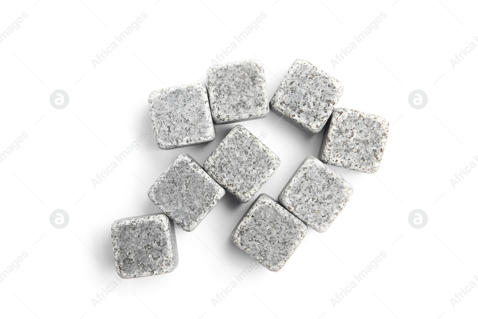 Photo of Whiskey stones on white background, top view