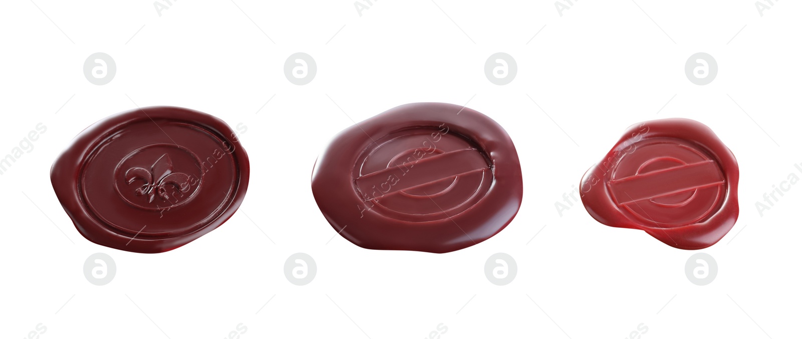 Image of Set with red wax seals on white background. Banner design 