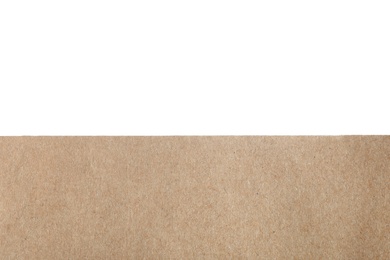 Photo of Brown paper bag on white background, closeup