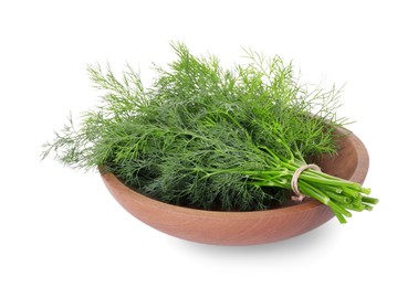 Bowl with bunch of fresh dill isolated on white