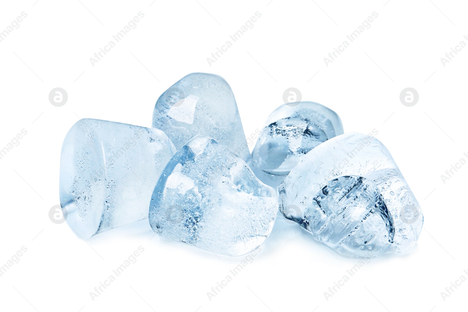 Photo of Ice cubes on white background. Frozen liquid