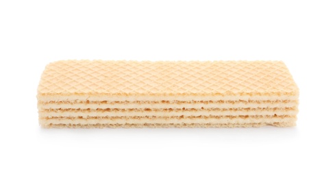 Delicious crispy wafer on white background. Sweet food