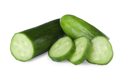 Cut fresh green cucumber isolated on white