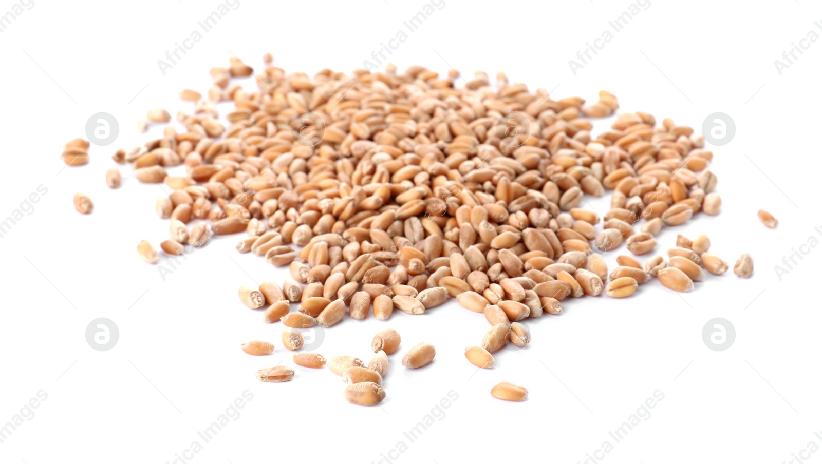 Photo of Pile of wheat grains on white background. Cereal crop