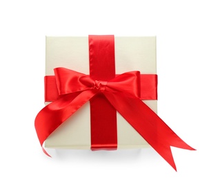 Photo of Elegant gift box with bow on white background