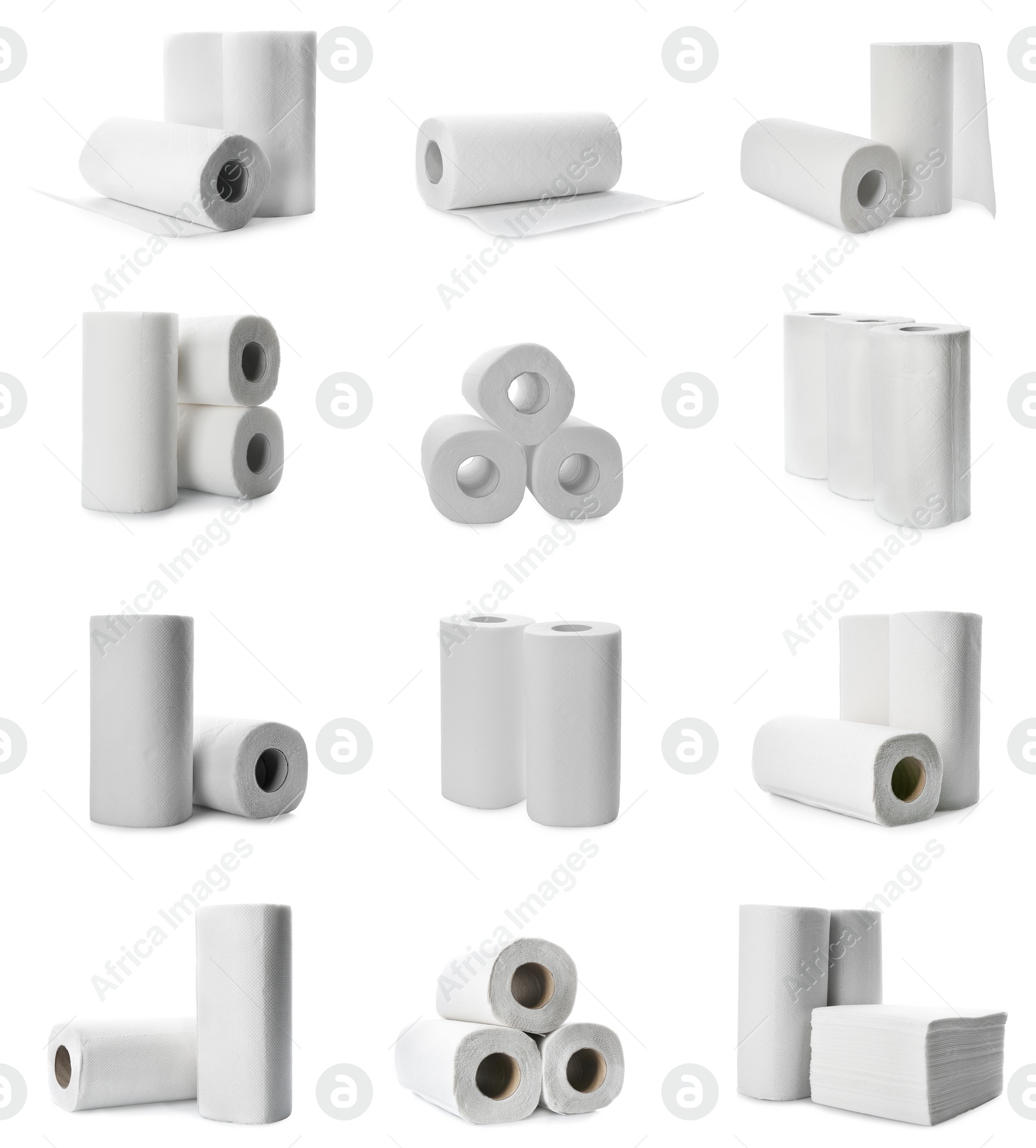 Image of Set with rolls of paper tissues isolated on white