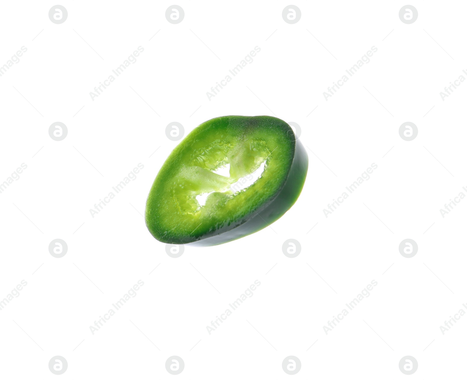 Photo of Piece of green hot chili pepper isolated on white