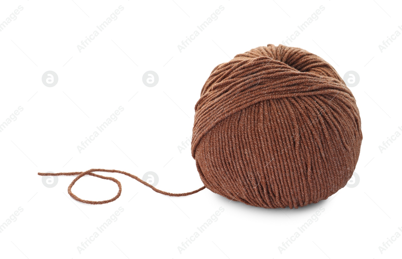 Photo of Soft brown woolen yarn isolated on white