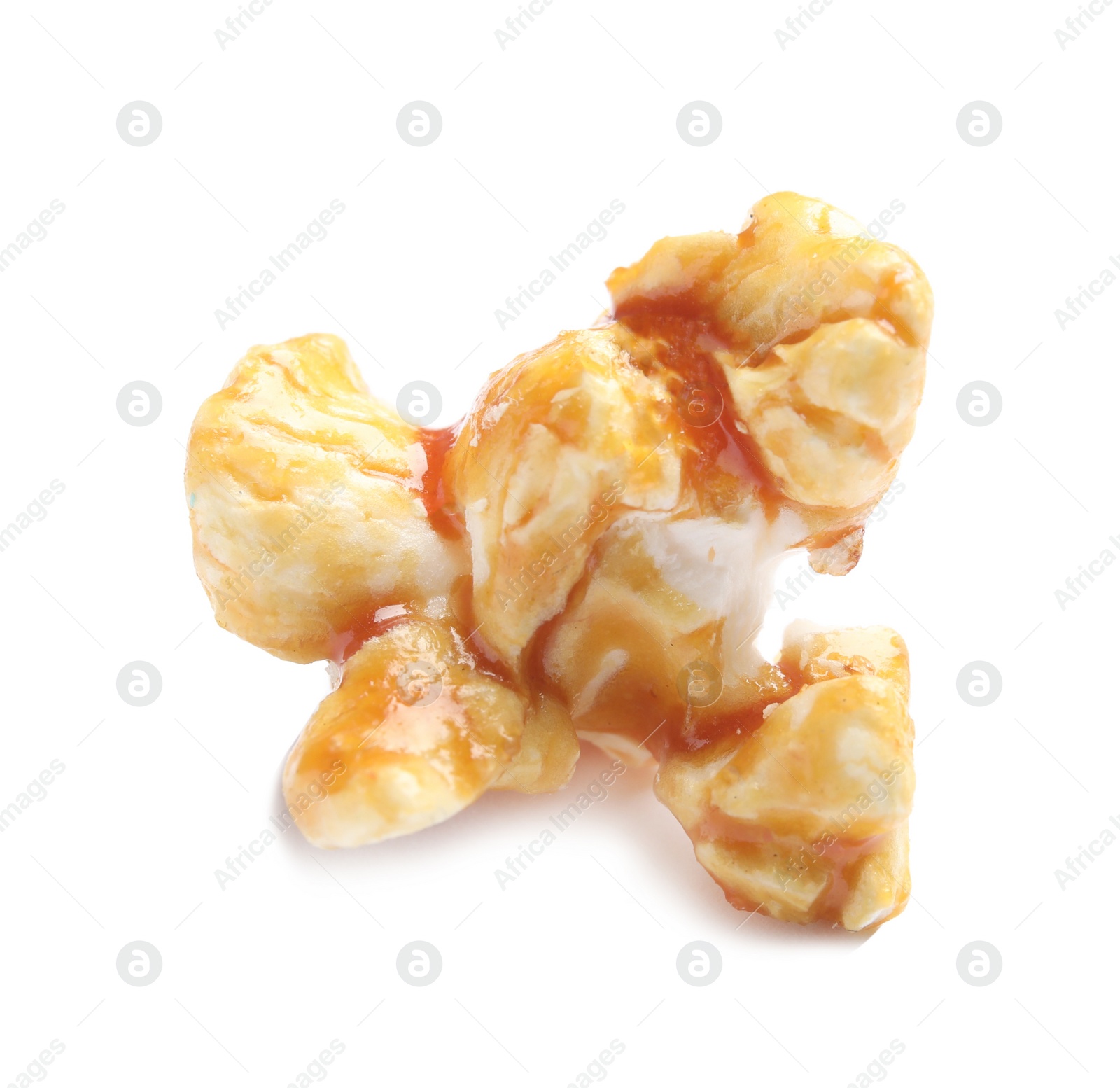 Photo of Delicious caramel popcorn on white background