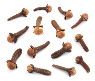 Image of Set with aromatic dried cloves on white background 