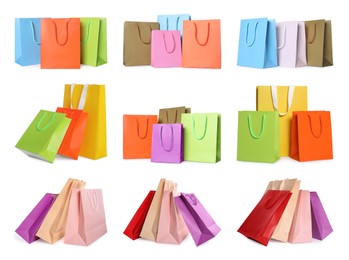 Image of Colorful shopping bags isolated on white, set