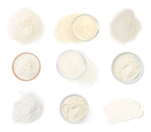 Image of Set of baking powder isolated on white, top view