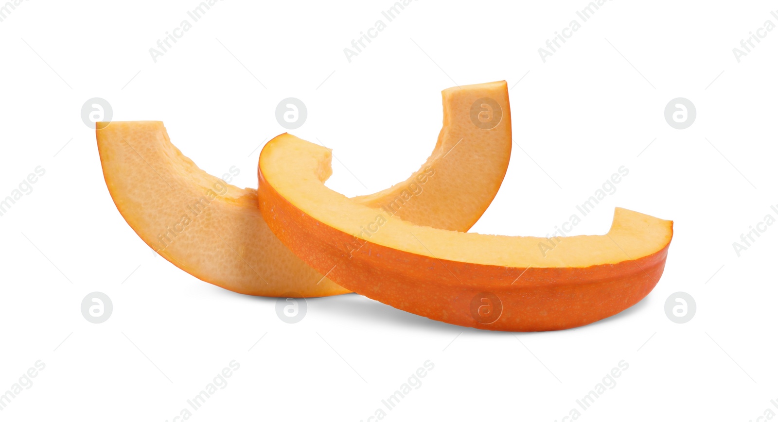 Photo of Slices of fresh ripe pumpkin isolated on white