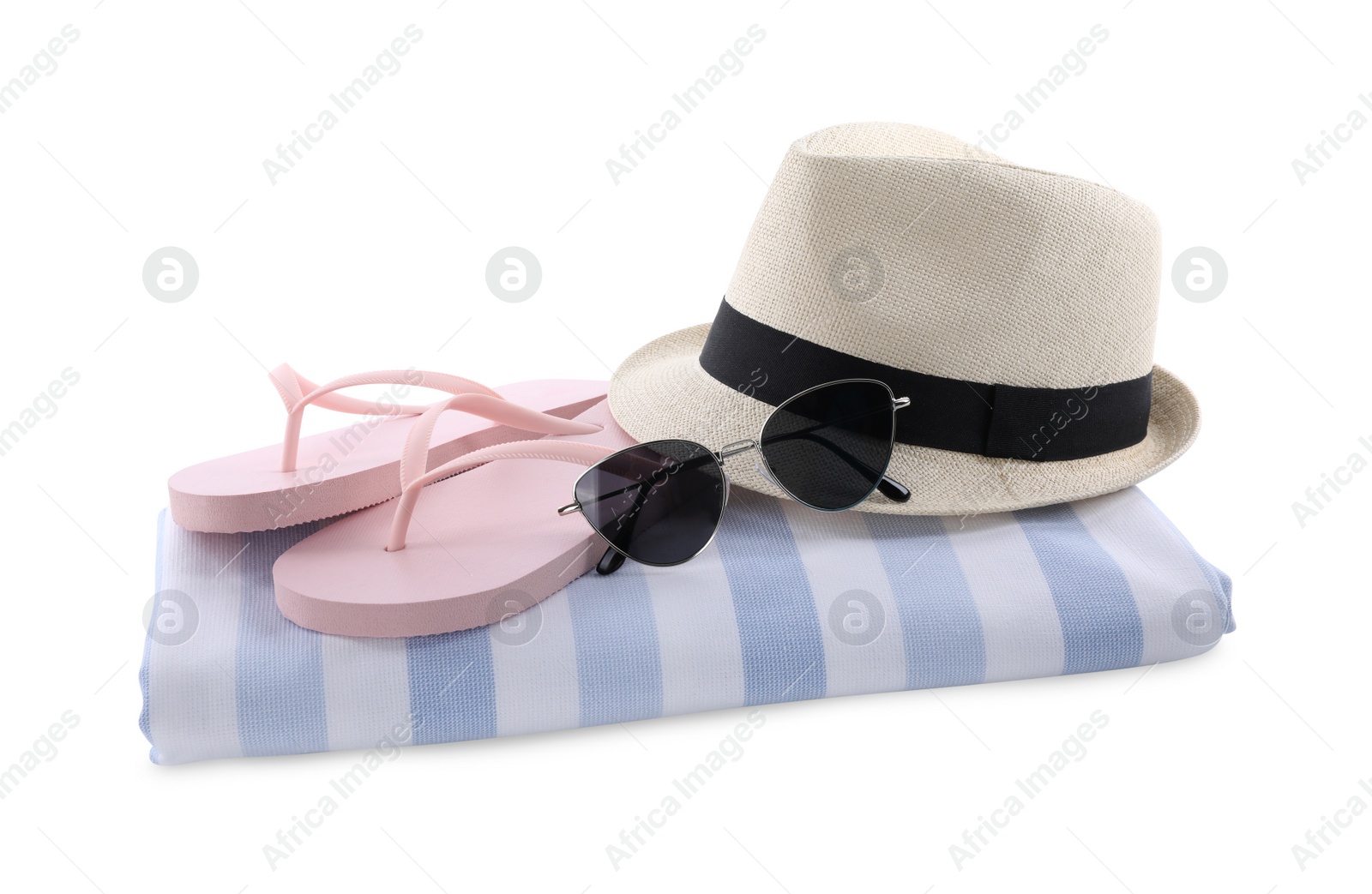 Photo of Composition with beach objects on white background