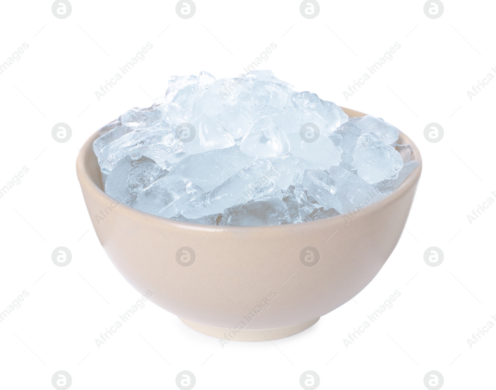 Photo of Crushed ice in bowl on white background