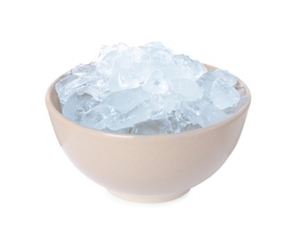 Crushed ice in bowl on white background