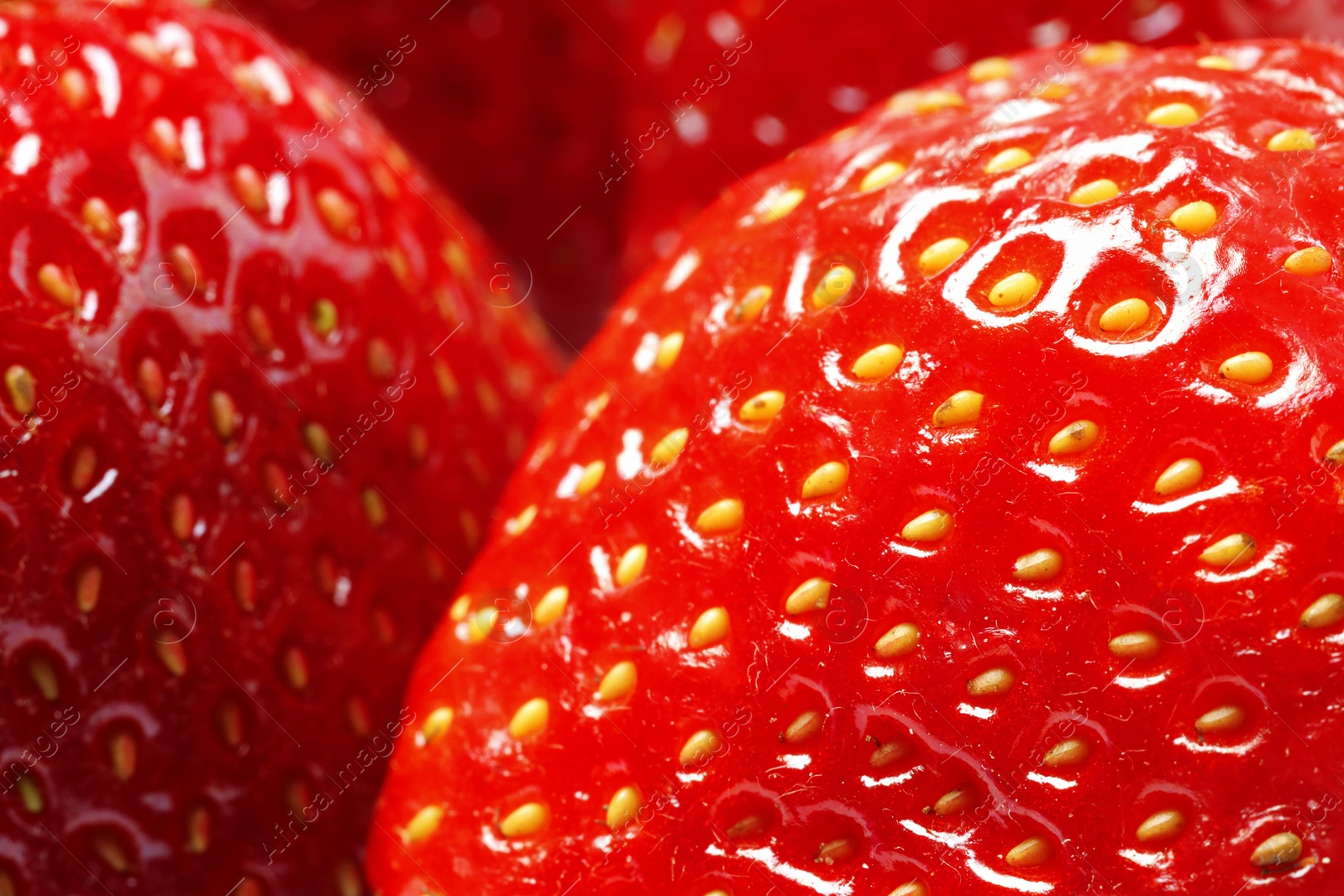 Photo of Tasty fresh ripe strawberries as background, macro view. Fresh berries