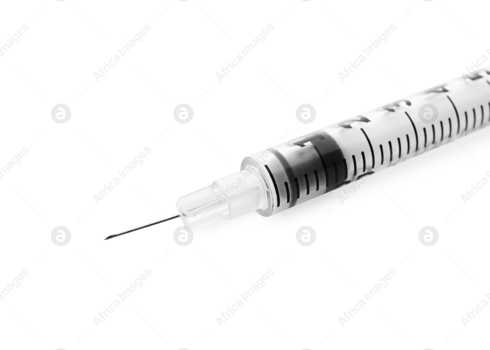 Photo of New medical insulin syringe with needle isolated on white