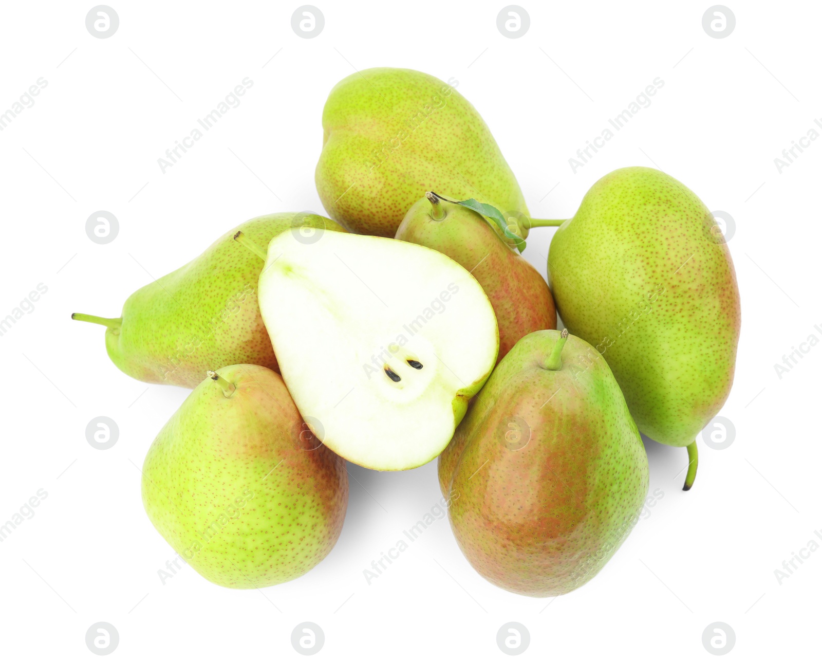 Photo of Heap of ripe juicy pears isolated on white