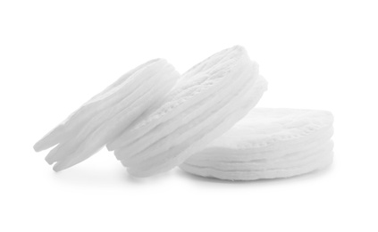 Photo of Cotton pads isolated on white. Hygienic accessories