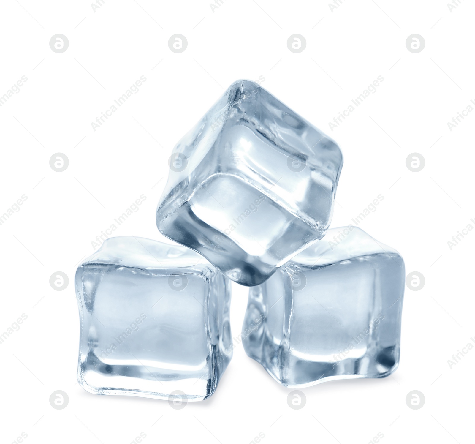 Photo of Crystal clear ice cubes on white background