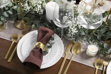 Stylish elegant table setting for festive dinner