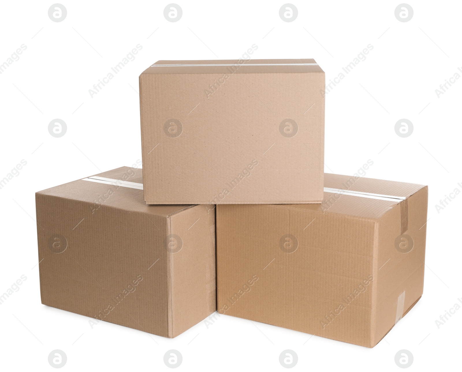 Photo of Pile of cardboard boxes on white background