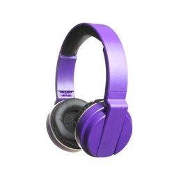 Stylish headphones with pads on white background