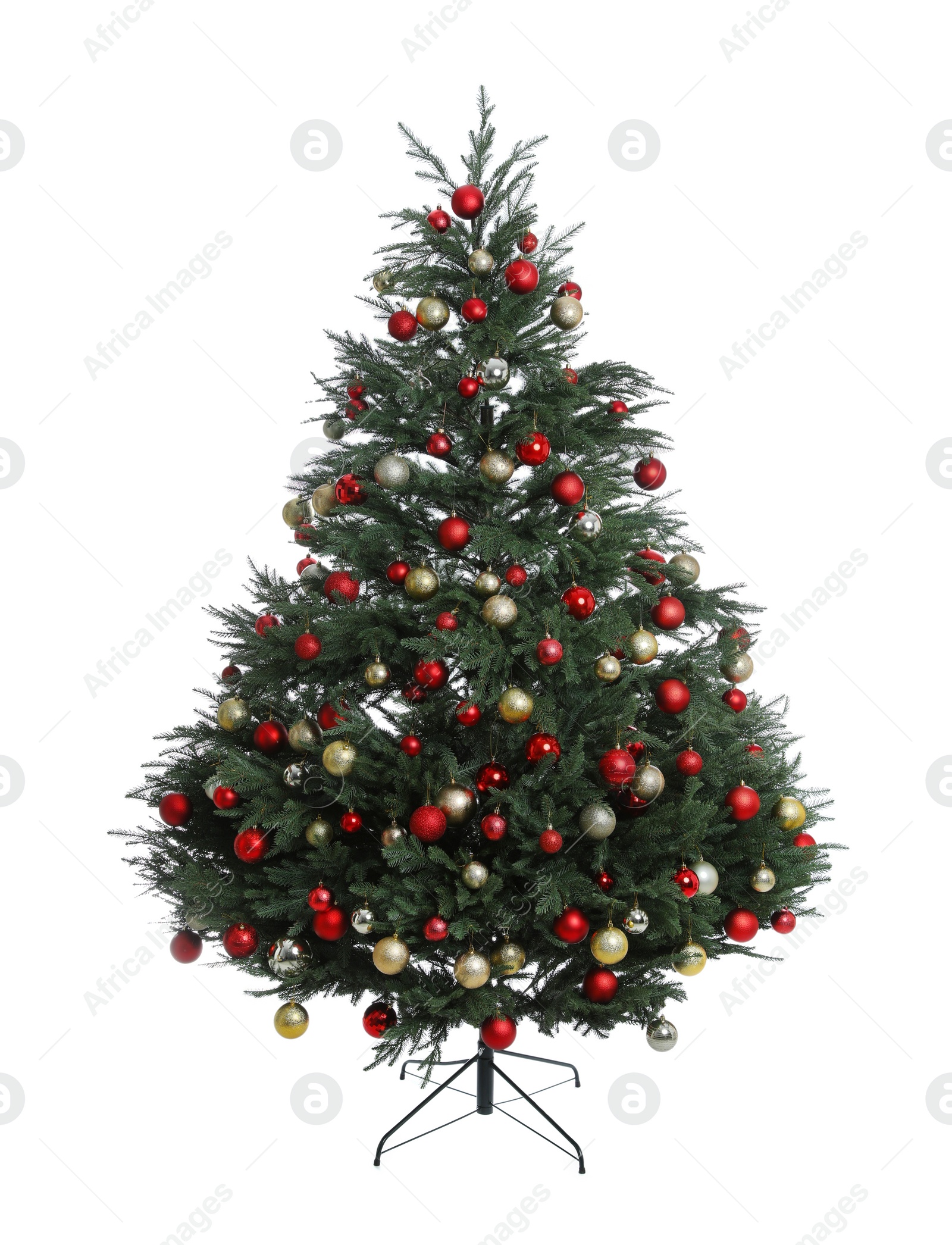 Photo of Beautiful decorated Christmas tree isolated on white