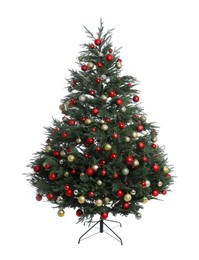 Photo of Beautiful decorated Christmas tree isolated on white