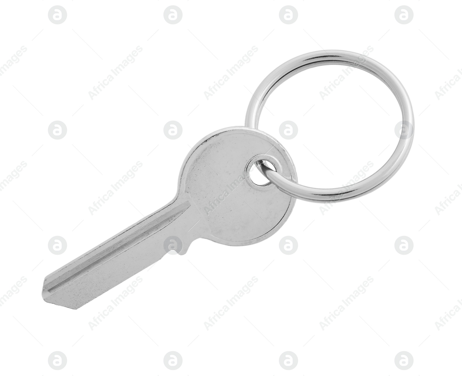 Photo of One key with ring isolated on white, top view