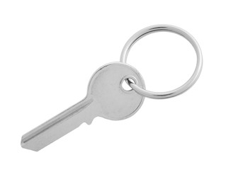 Photo of One key with ring isolated on white, top view