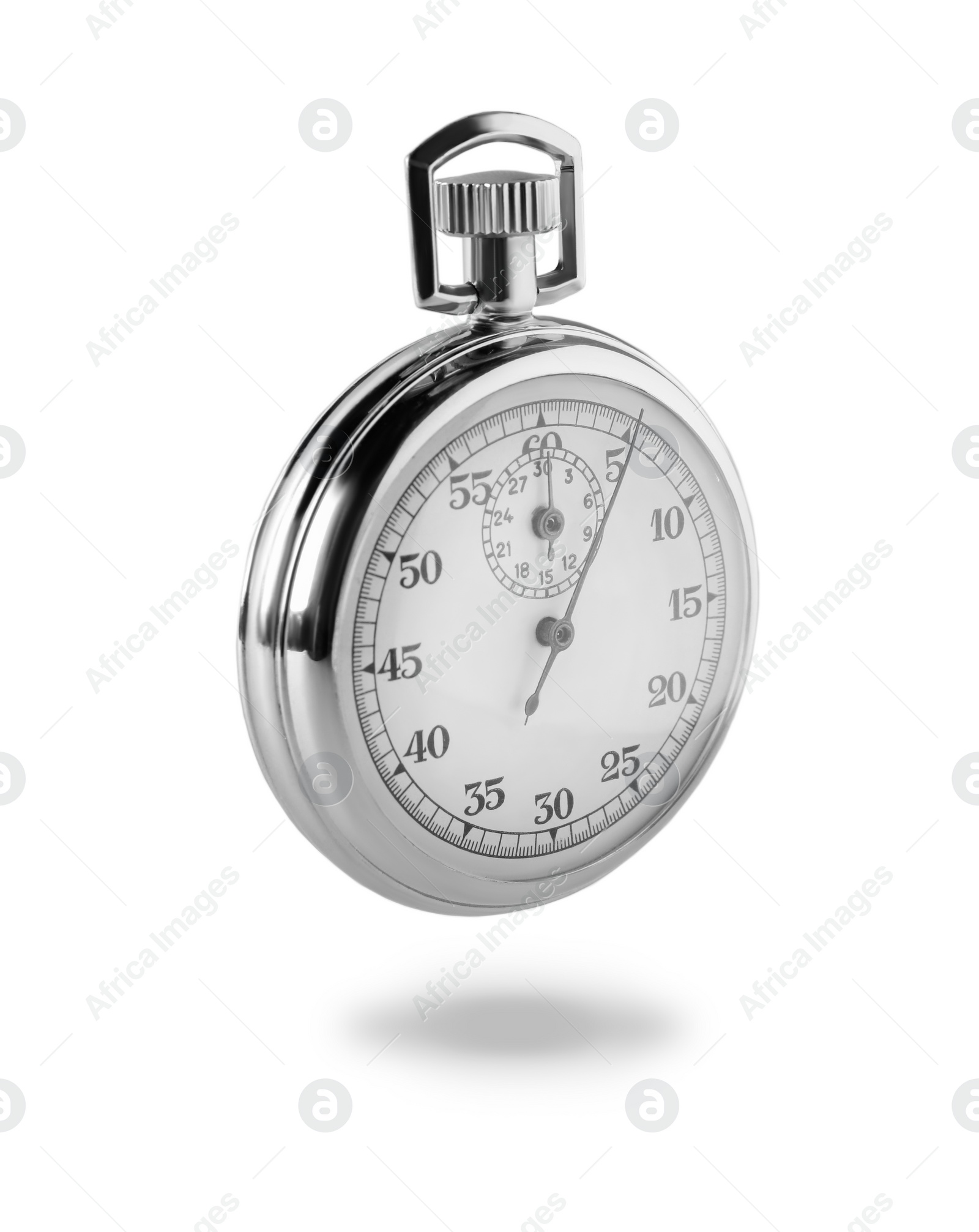 Image of Concept of time. Vintage timer in air on white background