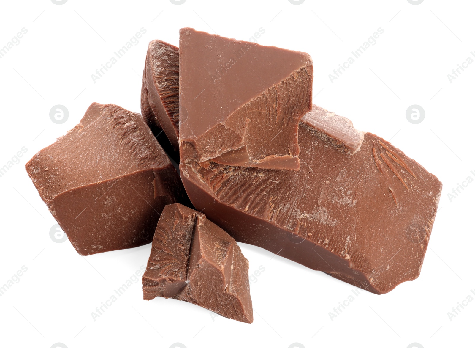 Photo of Pieces of tasty milk chocolate isolated on white