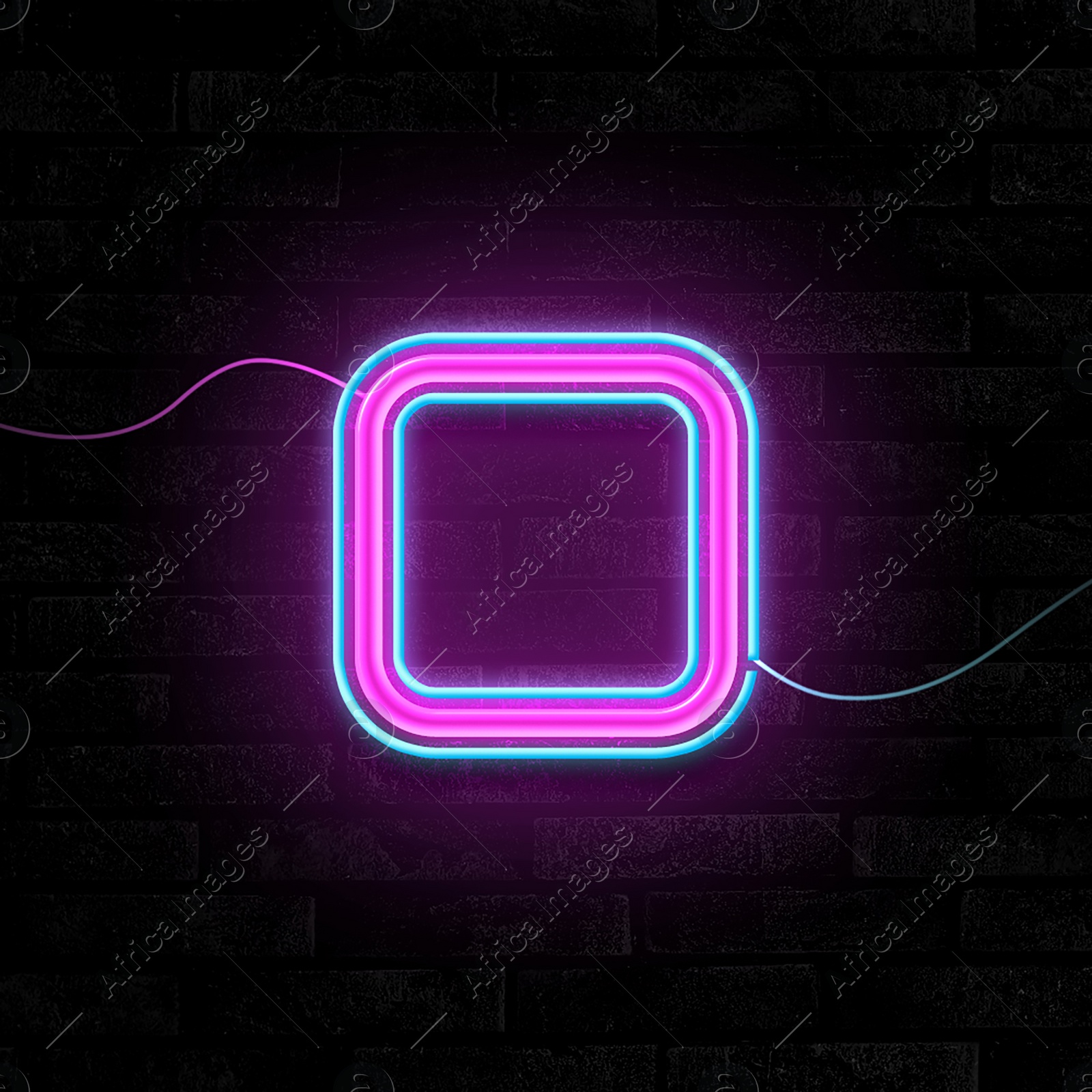 Image of Glowing neon number 0 sign on brick wall