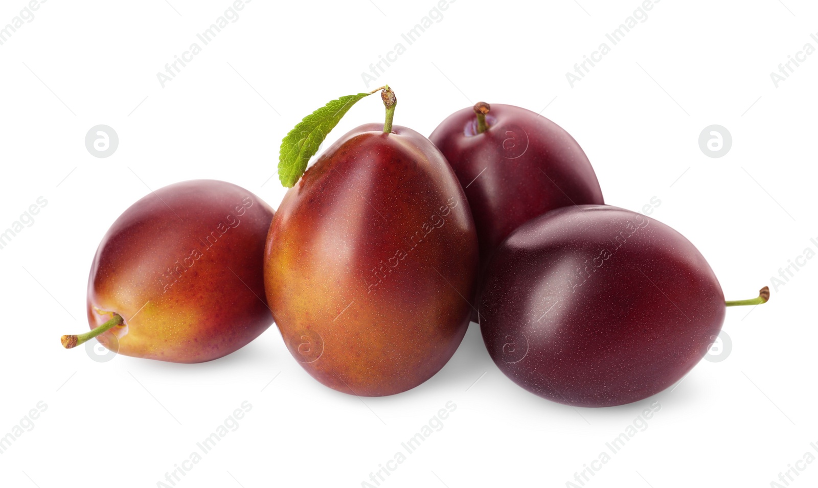 Photo of Delicious fresh ripe plums on white background