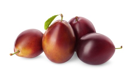 Photo of Delicious fresh ripe plums on white background