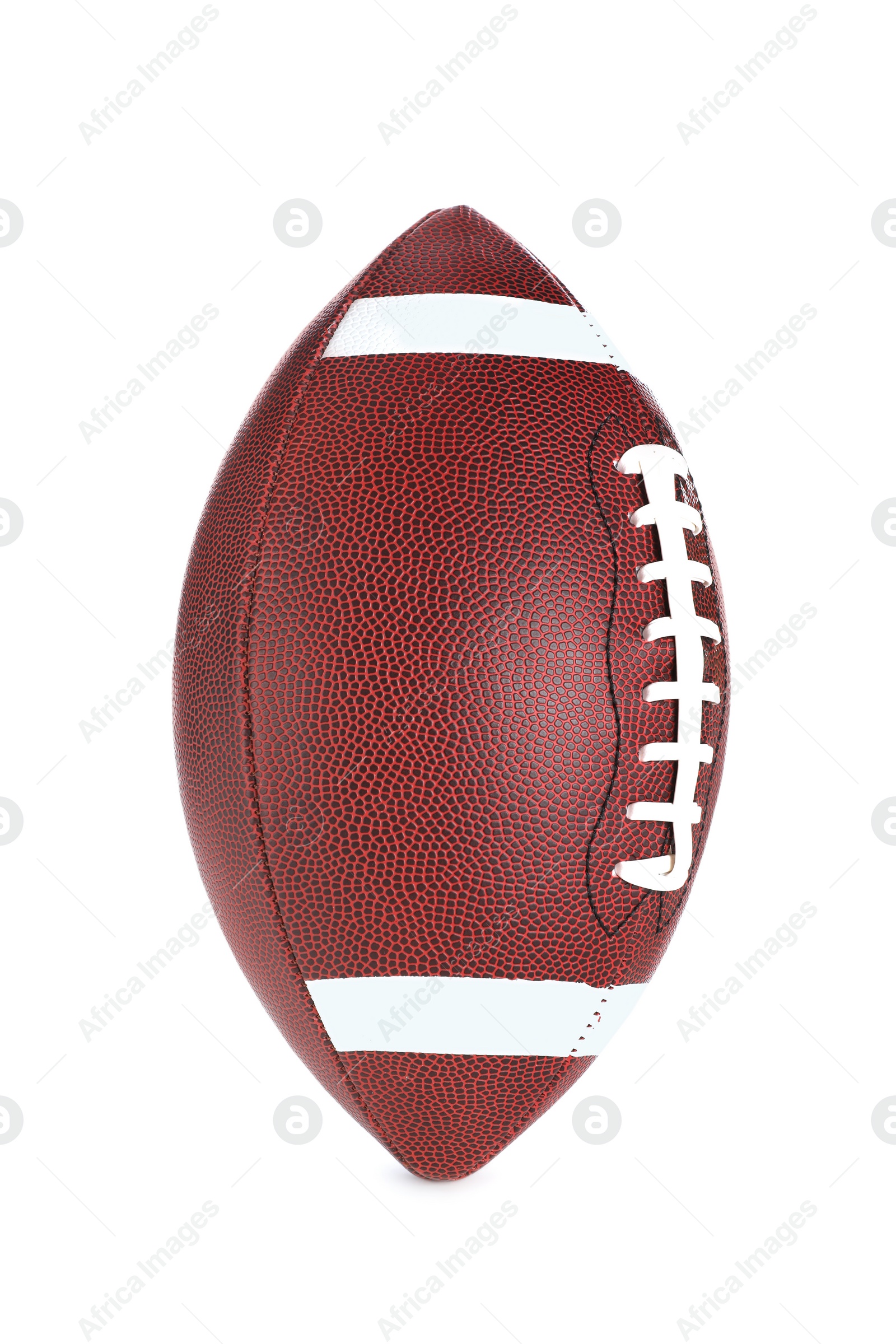 Photo of Leather American football ball on white background