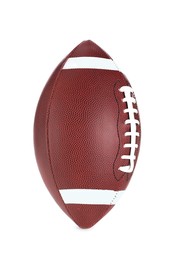 Photo of Leather American football ball on white background