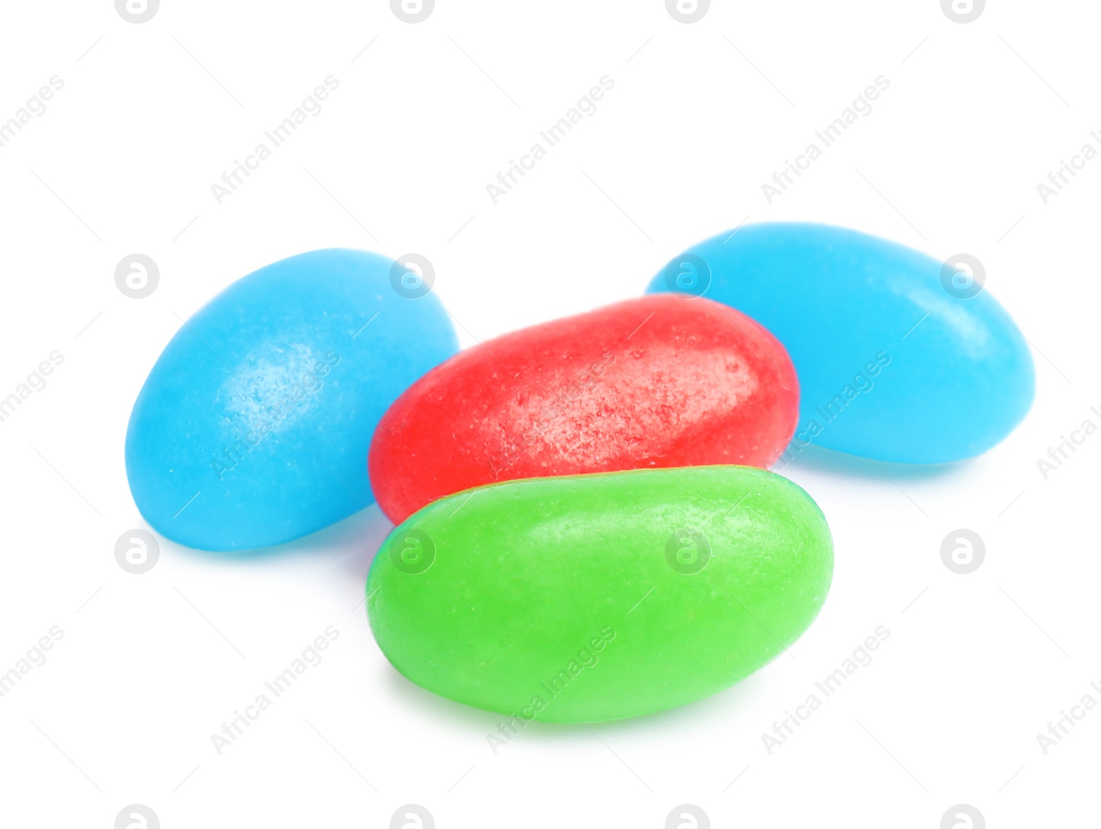 Photo of Delicious colorful jelly beans isolated on white