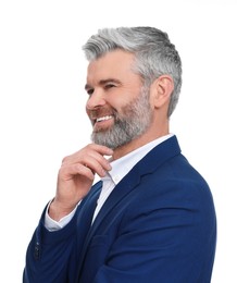 Photo of Mature businessman in stylish clothes posing on white background